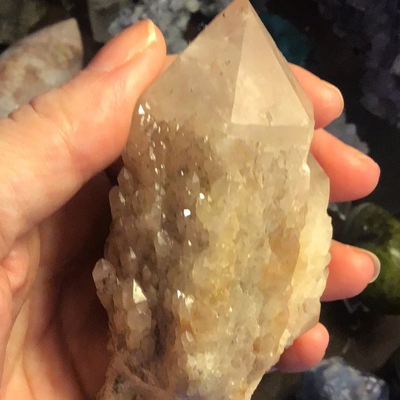Rare double crystal double terminated candle quartz w hematite elestial - Picture 7 of 16